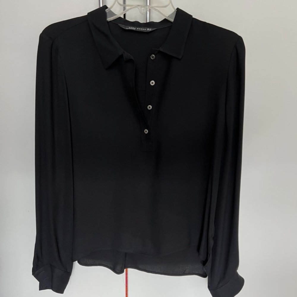 ZARA long sleeved crop black blouse